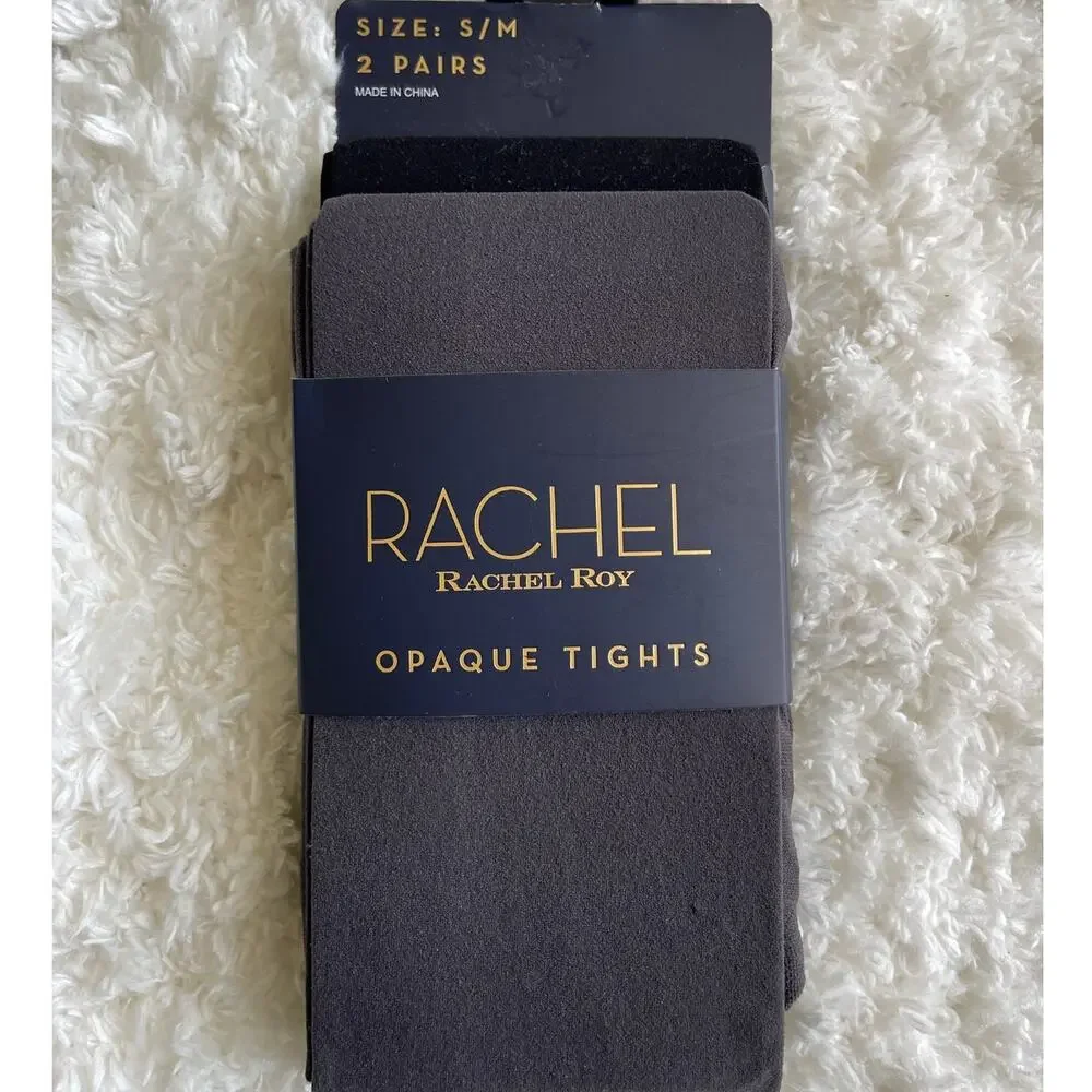 Rachel Roy Womens  S/M Gray Black Opaque Tights 2 Pairs NEW Small Medium Tights